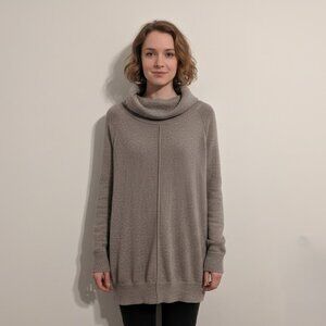 Cynthia Rowley 100% Extrafine Merino Wool Cowl Neck Tunic Sweater Taupe Brown L